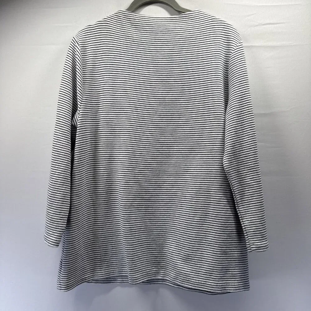Talbots Women's Top Size Large Black White Stripe Pullover Thick Knit 3/4 Sleeve - Picture 2 of 8